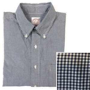 Brooks Bros 16-5 Navy White Check Shirt Long